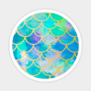 Mermaid Tail Scales Sea Turquoise Vibrant Blue Gold Magnet